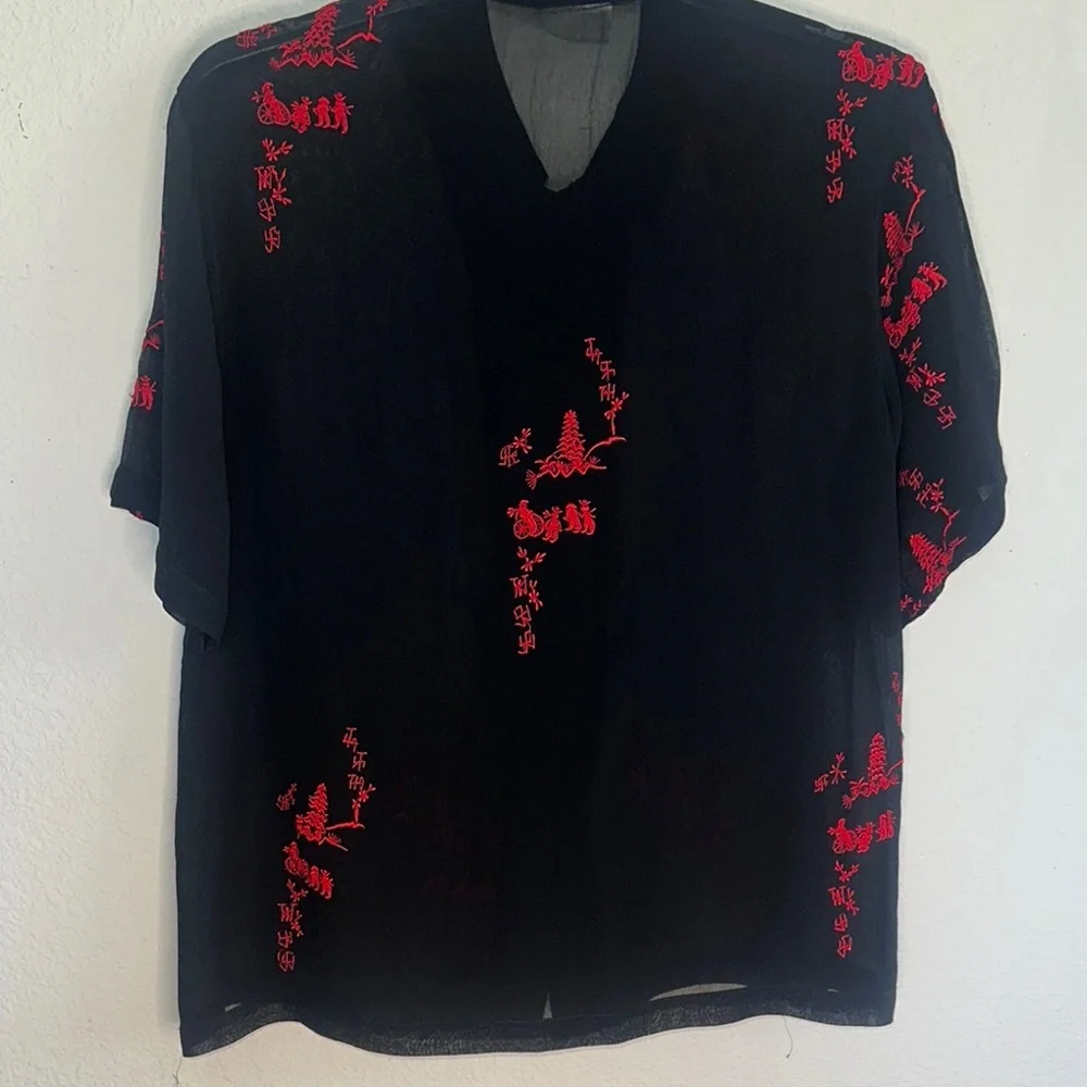 Black and Red Casual Button‎ Down Shirt with Abstract Patterns